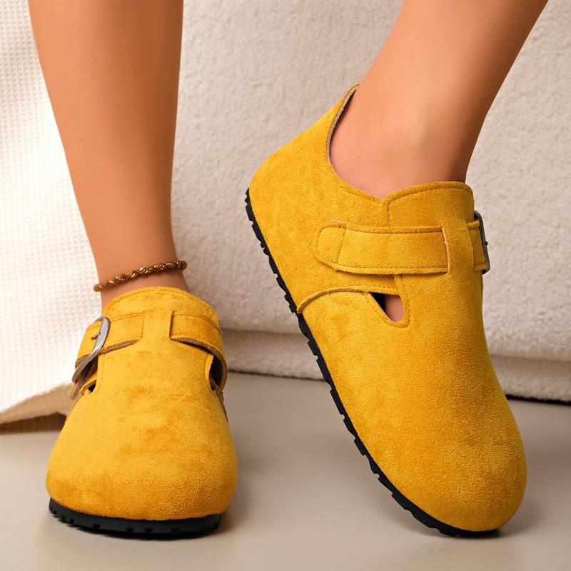 Fashion Plus Size Flat Single Shoes Autumn New Round Toe Suede Metal Buckle Soft Sole Anti-slip Wear-resistant Low Top Shoes