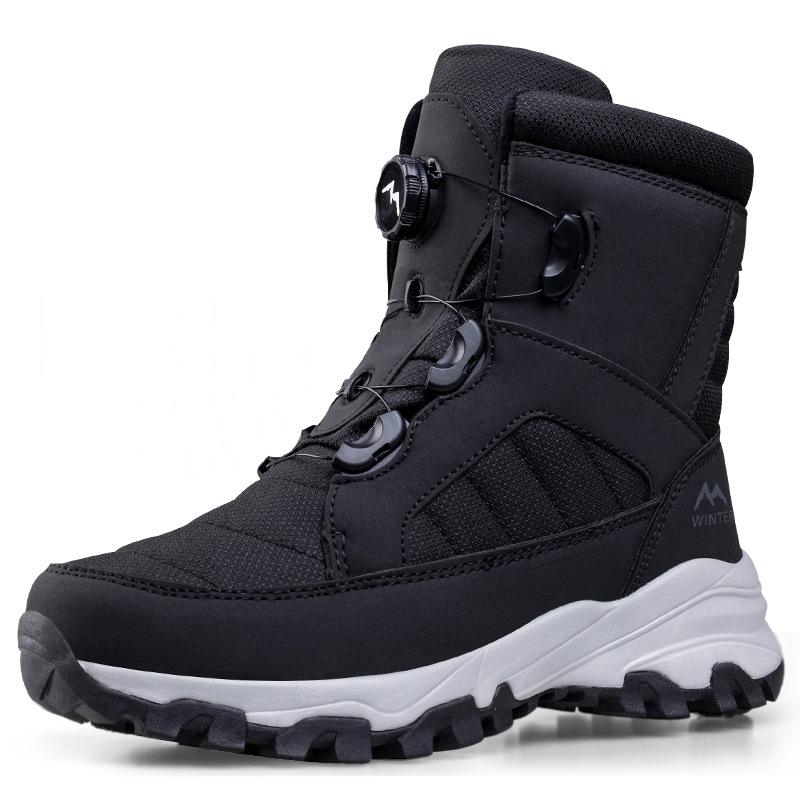2024 Rotating Button Men Boots Plush Warm Snow Boots Winter Shoes Waterproof Anti Slip Hiking Boots Outdoors Desert Combat Boots
