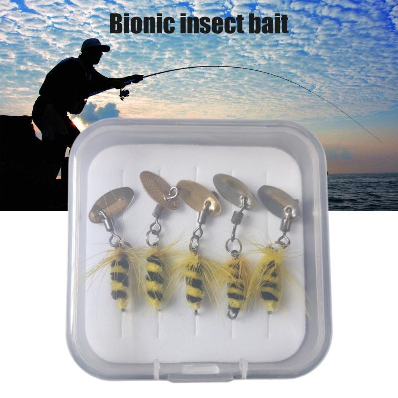 5Pcs Fly Fishing Swimbait Rotating Sequins Lures Insect Flies Fly Fishing Lures with Fish Hook Fishing Accessories
