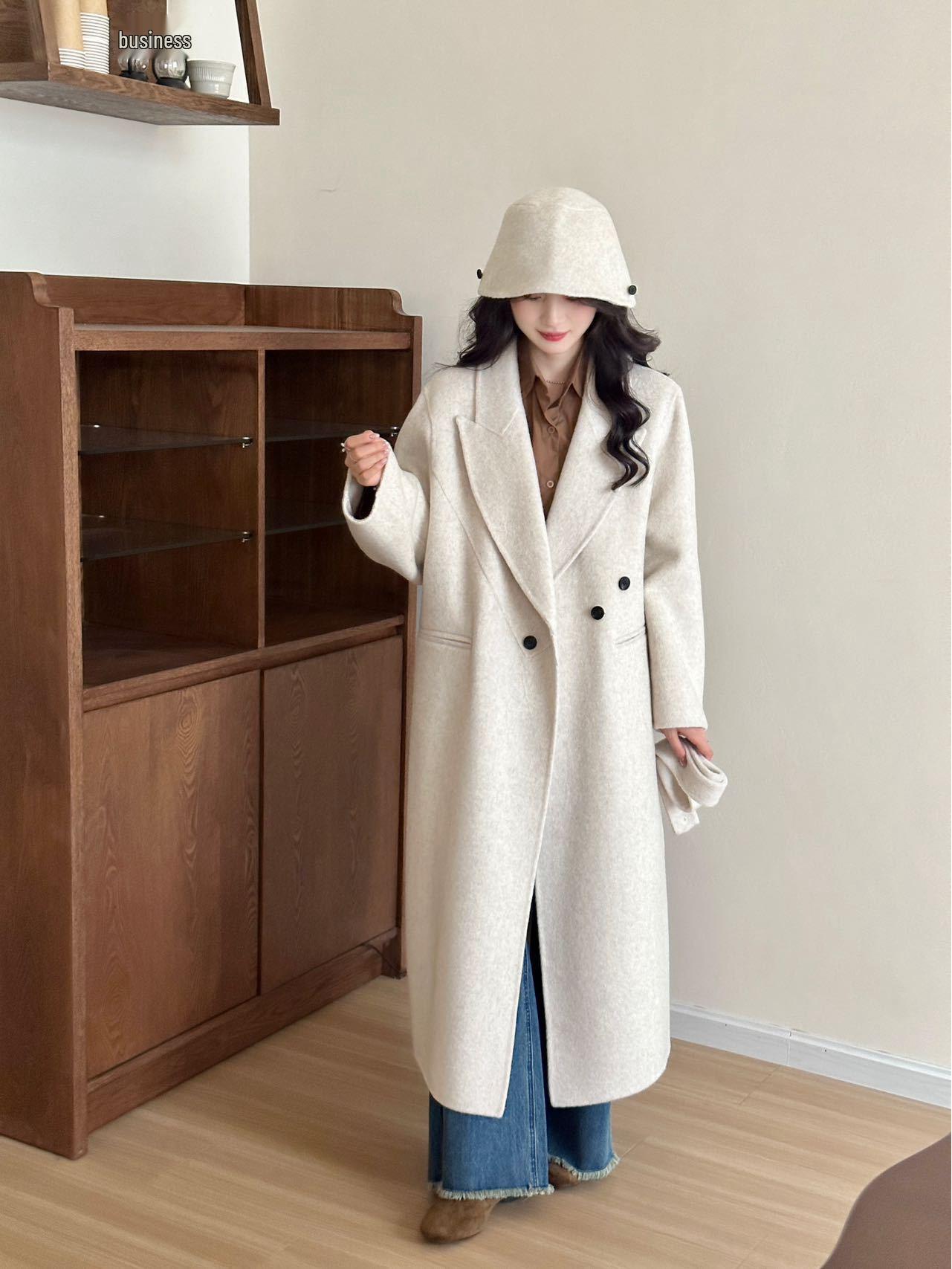 

Women s Double-Sided Wool Coat with Hood and Pockets - Autumn/Winter 2025 Korean Drama Style M