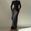 Women's Casual Fashion Long Sleeve Color Slim Waist Dress