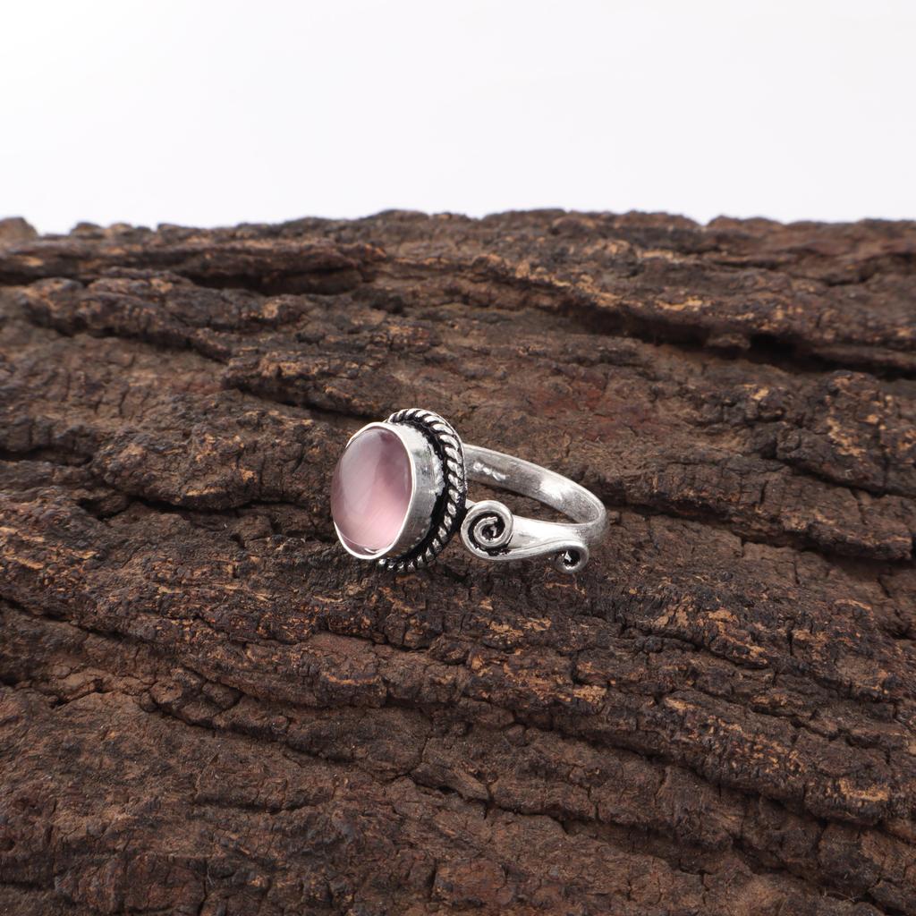 Lila Katzenauge 925 Sterlingsilberring, Handgefertigter Silberschmuck, Wunderschöner Katzenaugen-Edelsteinring Schmuck zum Geschenk