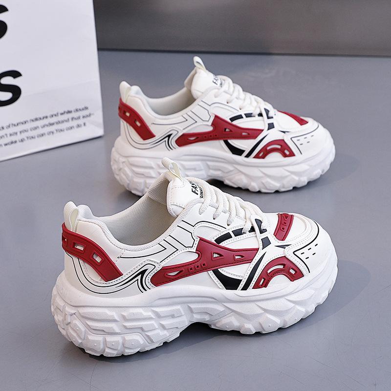 Tire platform dad shoes women's spring new breathable non-slip casual shoes inner height increase and foot small sports shoes