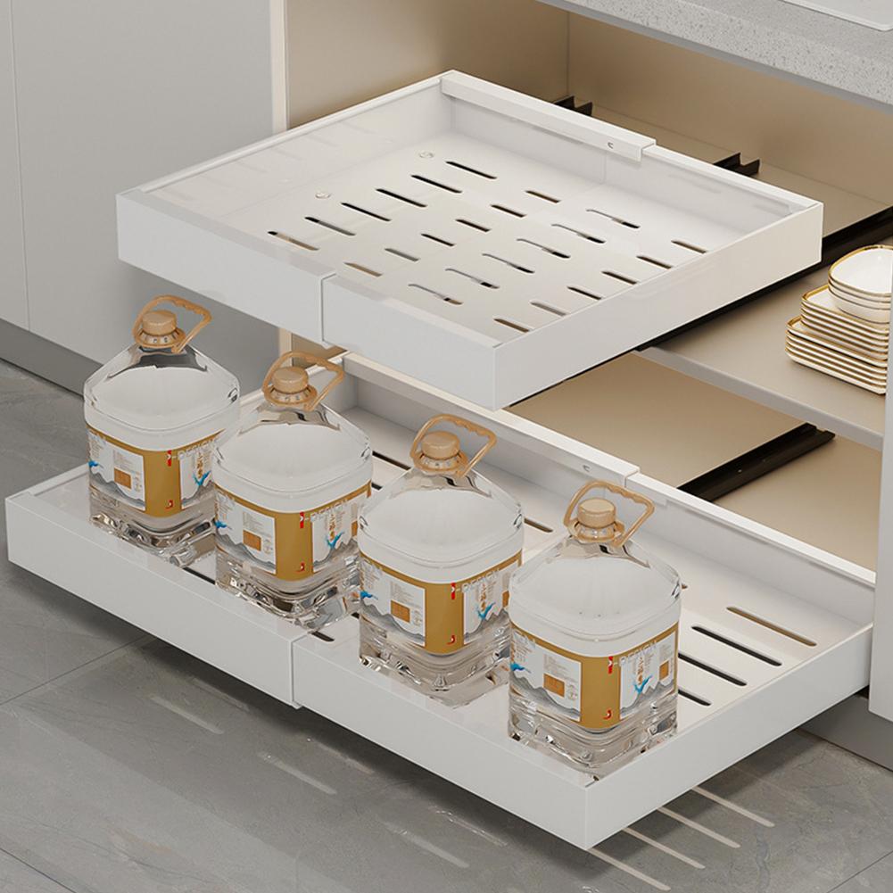2 Pack Pull-Out Kitchen Storage Rack Tray Organizer Kitchen Storage Rack Cabinet Slide Out Expandable Under Sink Spice Drawer