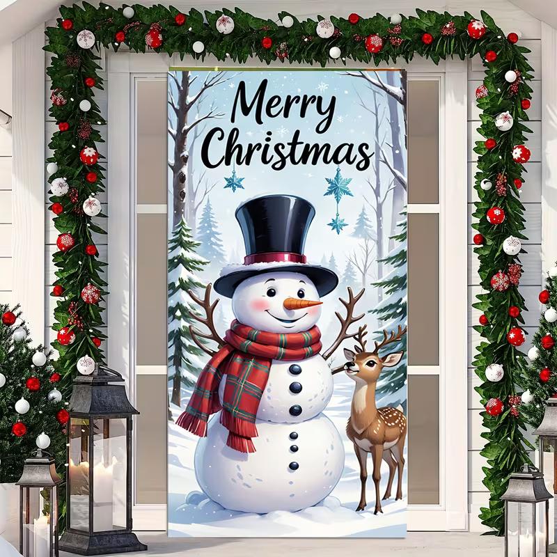 

2D Merry Christmas Door Backdrop with Snowman for Farmhouse Winter Decor 47.2x31.5inch/120*80cm