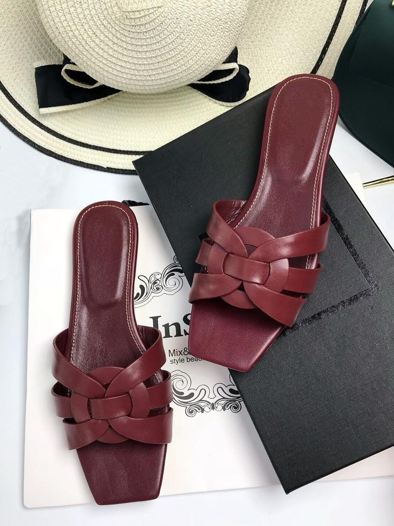 European and American genuine leather women's flat slippers, flat-heeled women's shoes, flip-flops, large-sized sandals