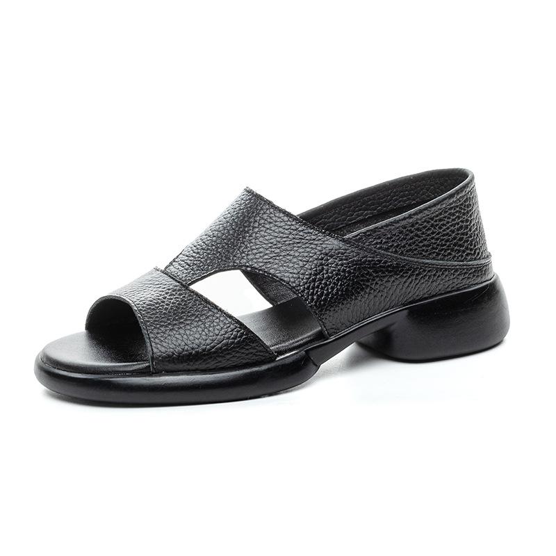 Zehensandalen mit Plateau und dickem Absatz, Damenleder, gekreuzte Riemen, Römersandalen, Sommer neu, Rock