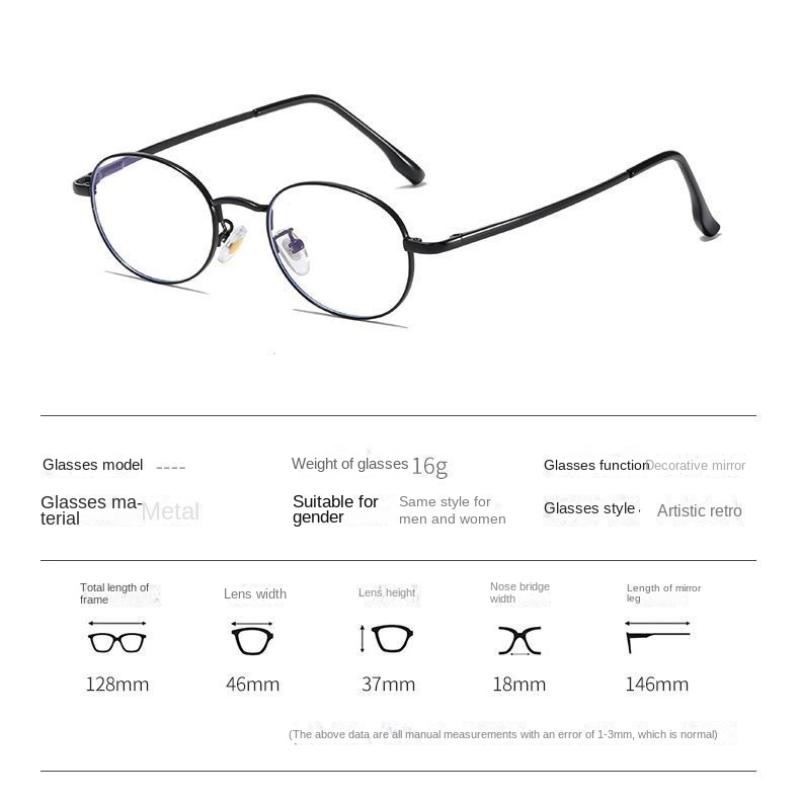 Vintage Anti-Blue Light Glasses Women's Oval Metal Frame Brand Designer Fashion Y2K Woman Metal Optical Frames Computer Glasses