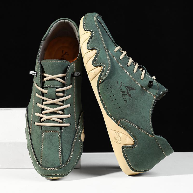 Fashion Handmade Leather Casual Men Shoes Design Lace Up Sneakers Man Loafers Breathable Soft Leather Shoes Men Driving Shoes