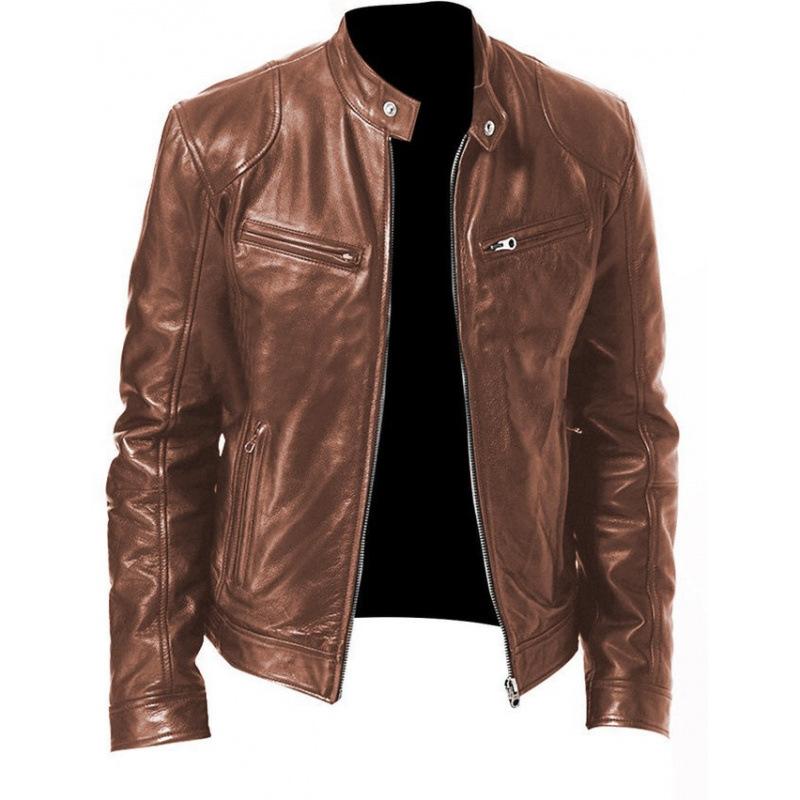 European and American men's clothing men's leather jacket male teen stand-up collar punk men's locomotive leather jacket plus logo