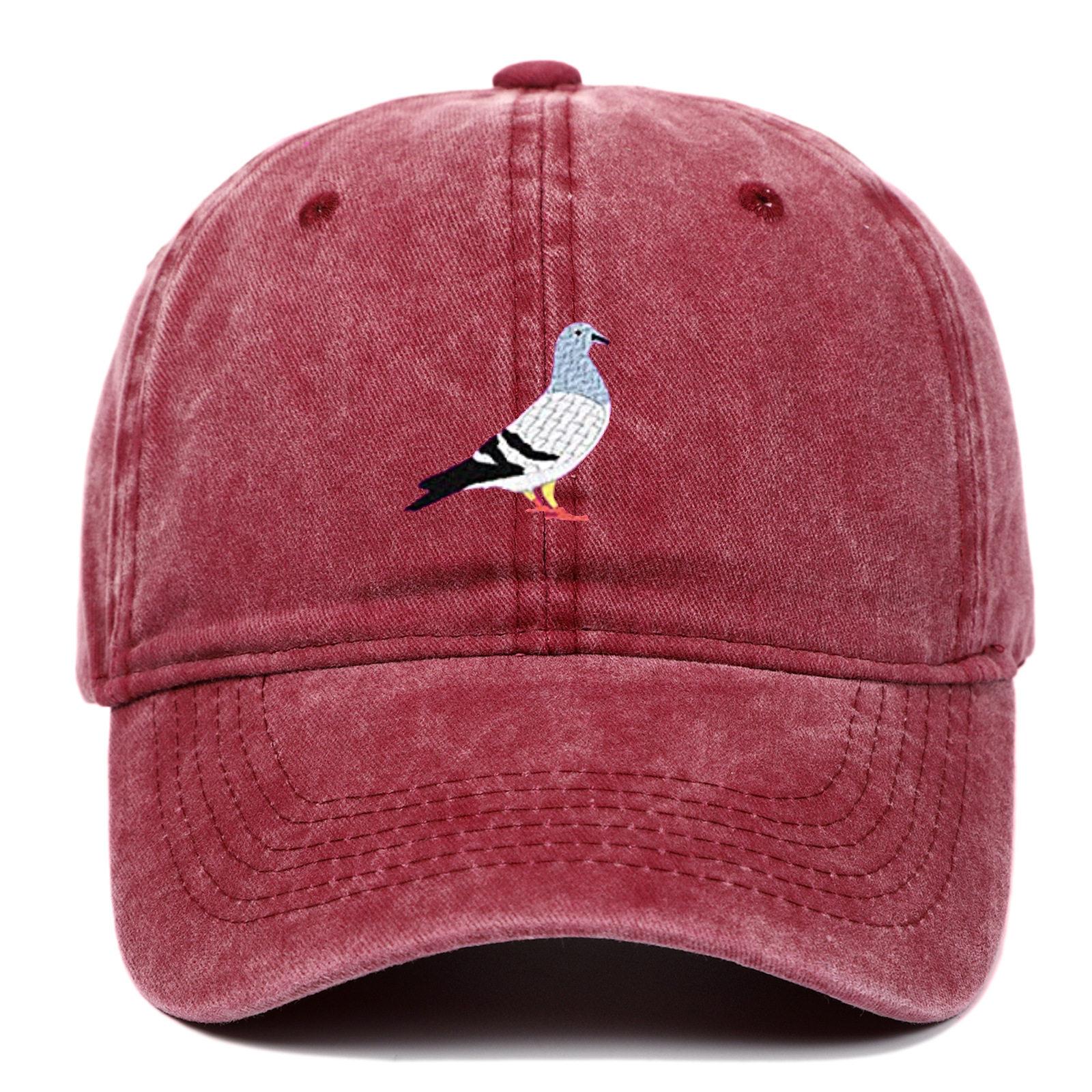 Cotton Washed Baseball Cap, Embossed Dove Pattern Embroidery, Chunky Casual Style, Unisex Vintage Soft Top Dad Hat Adjustable& 8Y кларет