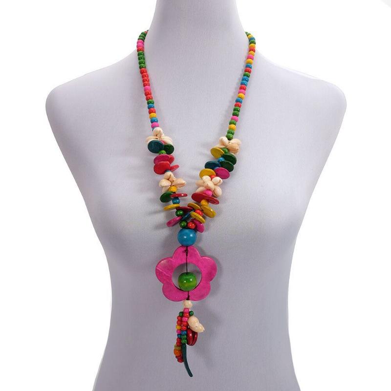 JMXD-Bohemian ethnic style necklace coconut shell pendant colorful multi-layer beaded retro hand-woven necklace women's jewelry