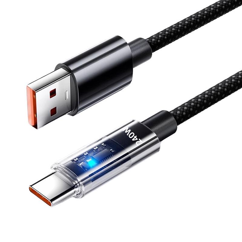 240W Transparent Super Fast Type-C Charging Cable for Huawei, Vivo, Oppo, Honor 6A
