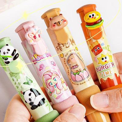 Sliding Retractable Pencil Eraser Cartoon Capybara Slide Erasers Cute Push-Pull Design Student Rubber Eraser Office Supplies