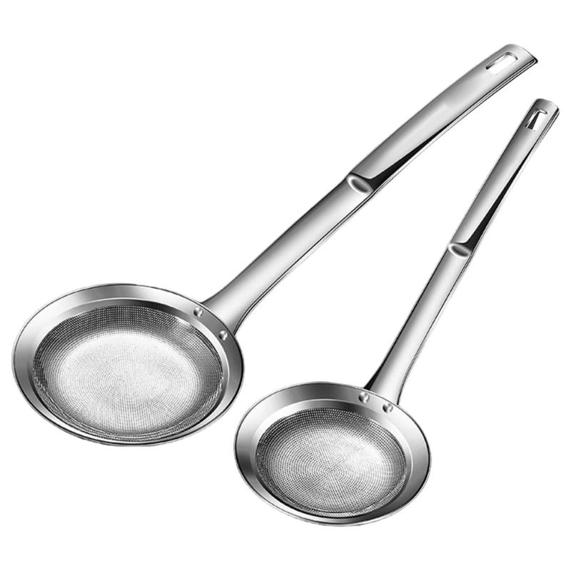 

2pcs 304 Stainless Steel Grease Skimmers Spoon Fine Mesh Colander For Efficient Foam Removal Cooking Accessories 1