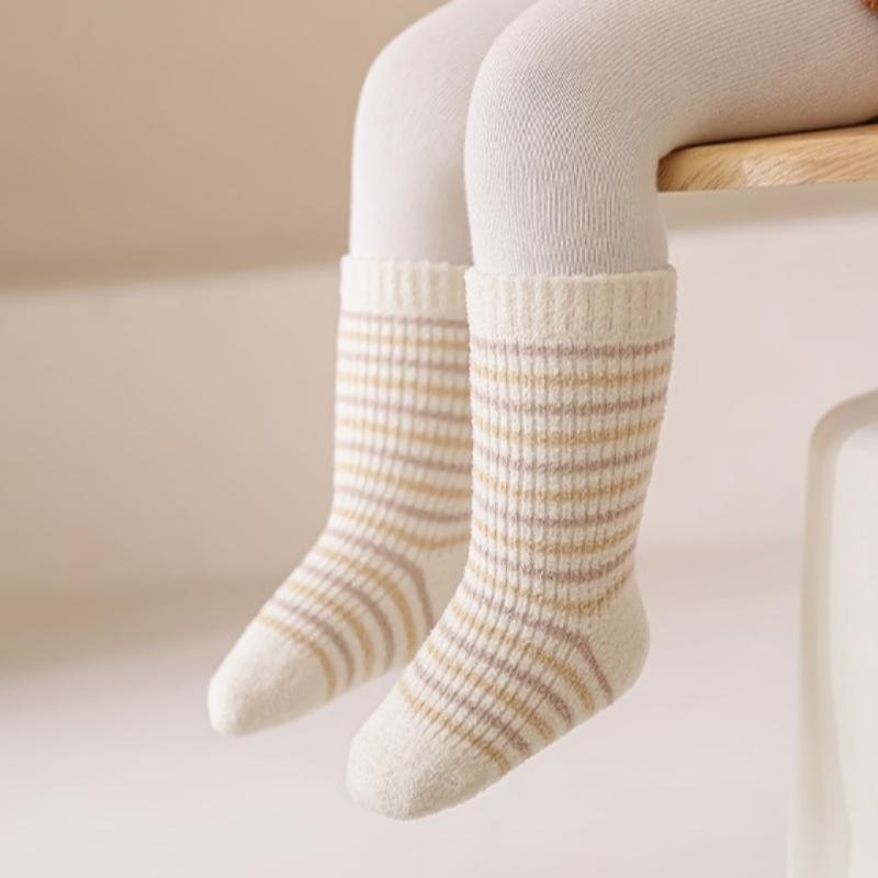 3Pair Baby Winter Socks Fleece Lined Thickened Warm Seamless Toe Mid Calf for Newborn Infant Comfortable Wear Soft Thermal Protection