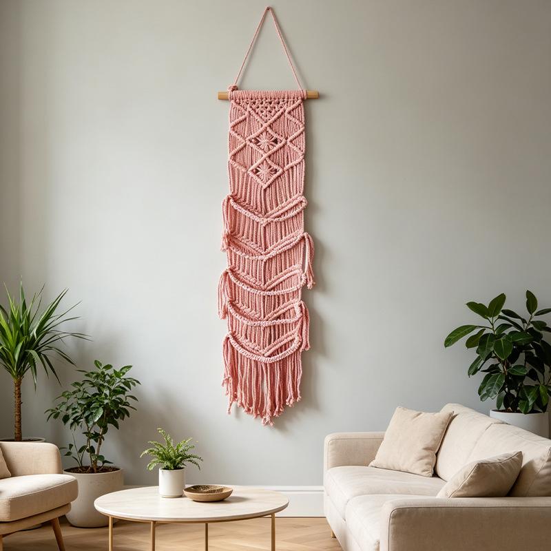 Bohemian-style multi-layered fringed woven wall hanging, hand-woven macaron tapestry, Bohemian-style room décor