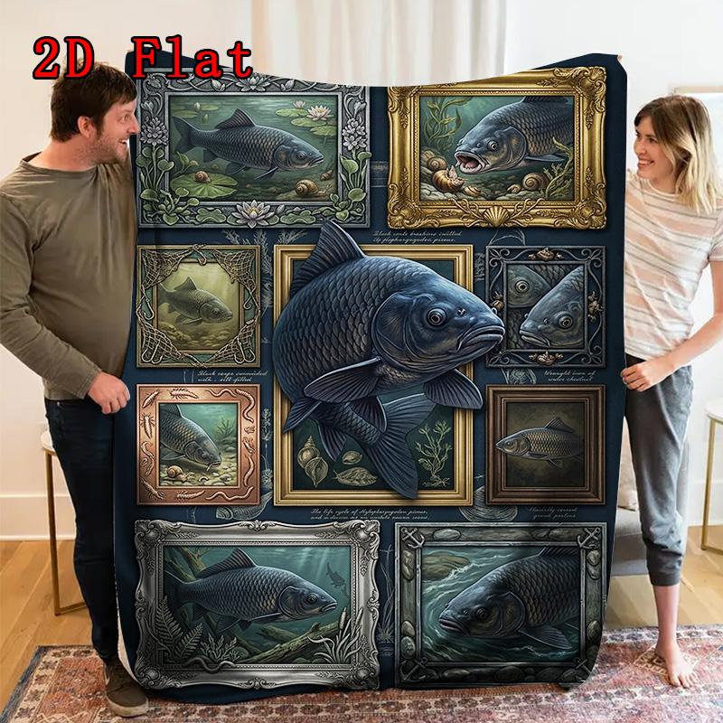 Fish Art Collection 2D Flat Pattern Flannel Blanket, High quality All Seasons, Home Decor, Warmth and Comfort, Perfect for Christmas Gifts.