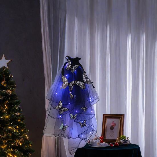 LED Skull Gothic Hairveil Luminous Headband Veil Hairpin with Butterflies Women Ghost