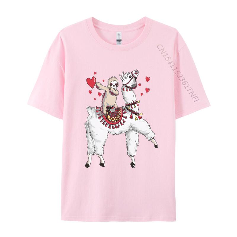 Sloth Riding Llama Valentines TShirts Men Hip Hop Casual Tee Shirts Brand Camisas Hombre Cartoon Harajuku T Shirt