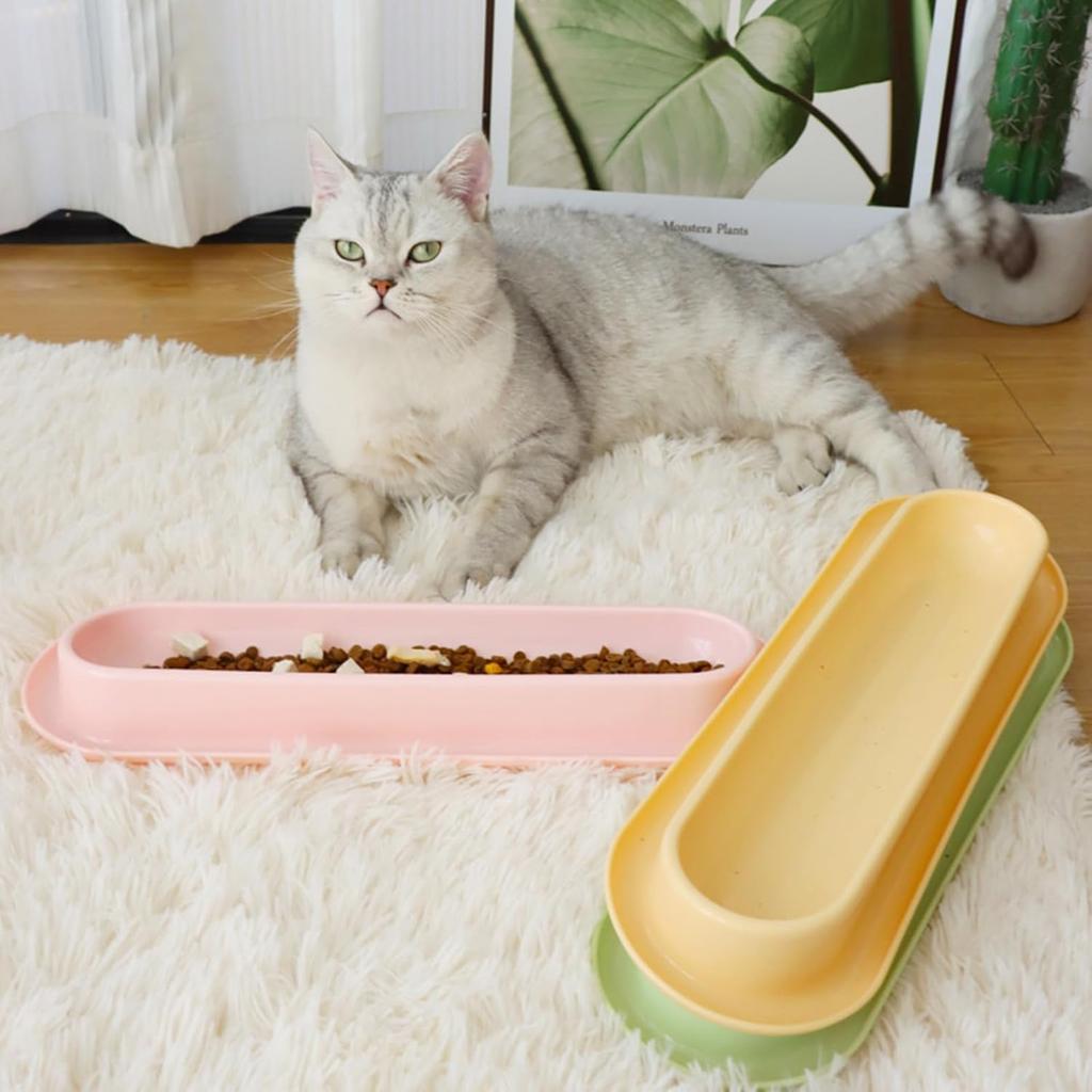 3-Piece Cats Feeding Dish - Long Multiple Cats Dining Bowl with Skidproof Bottom - Food & Water Bowl - Easy to Wash