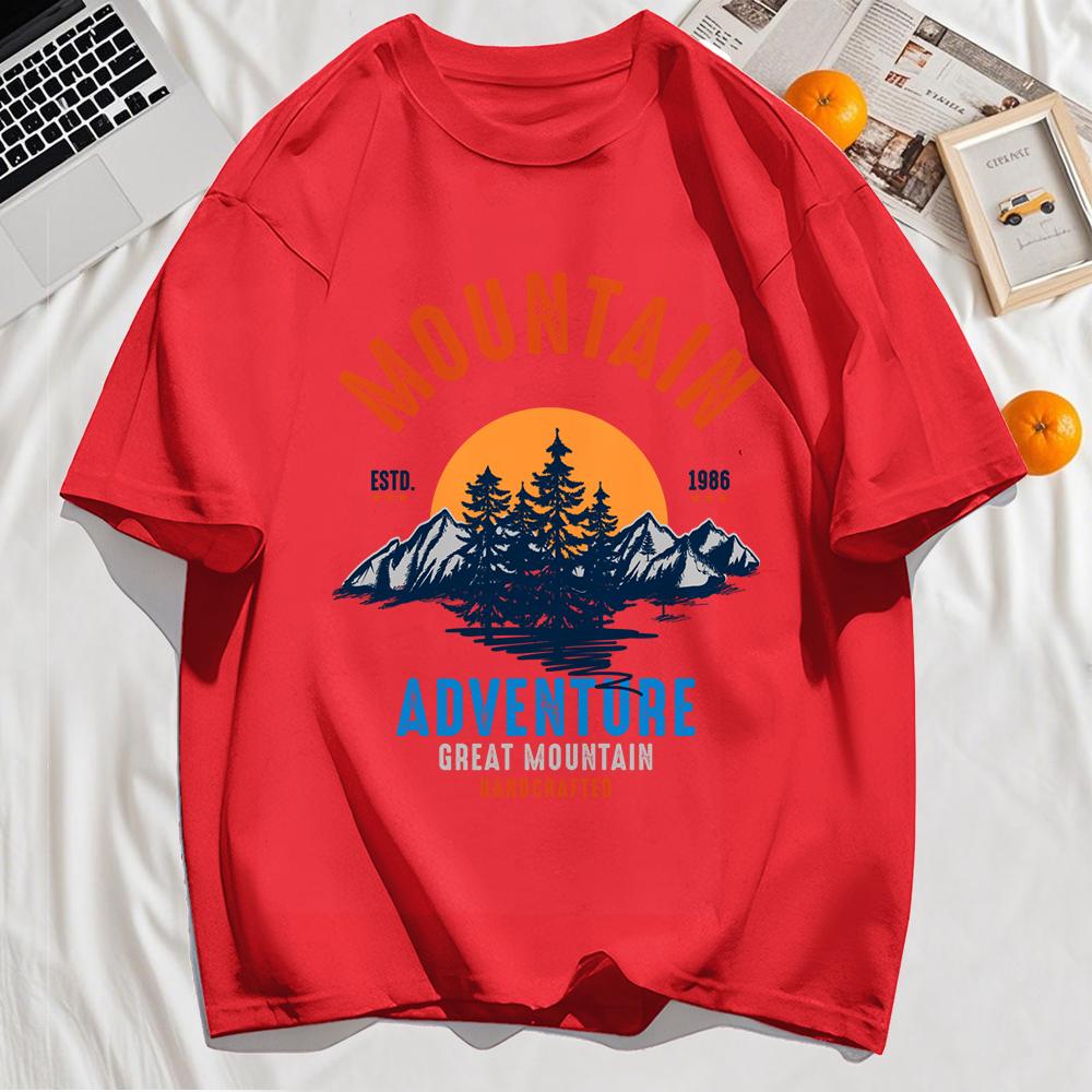 Dobrodružství Velký Horský Potisk Pánská Módní Letní Volná Trička s Krátkým Rukávem a O-výstřihem Bavlněná Trička Hip Hop Neformální Streetwear