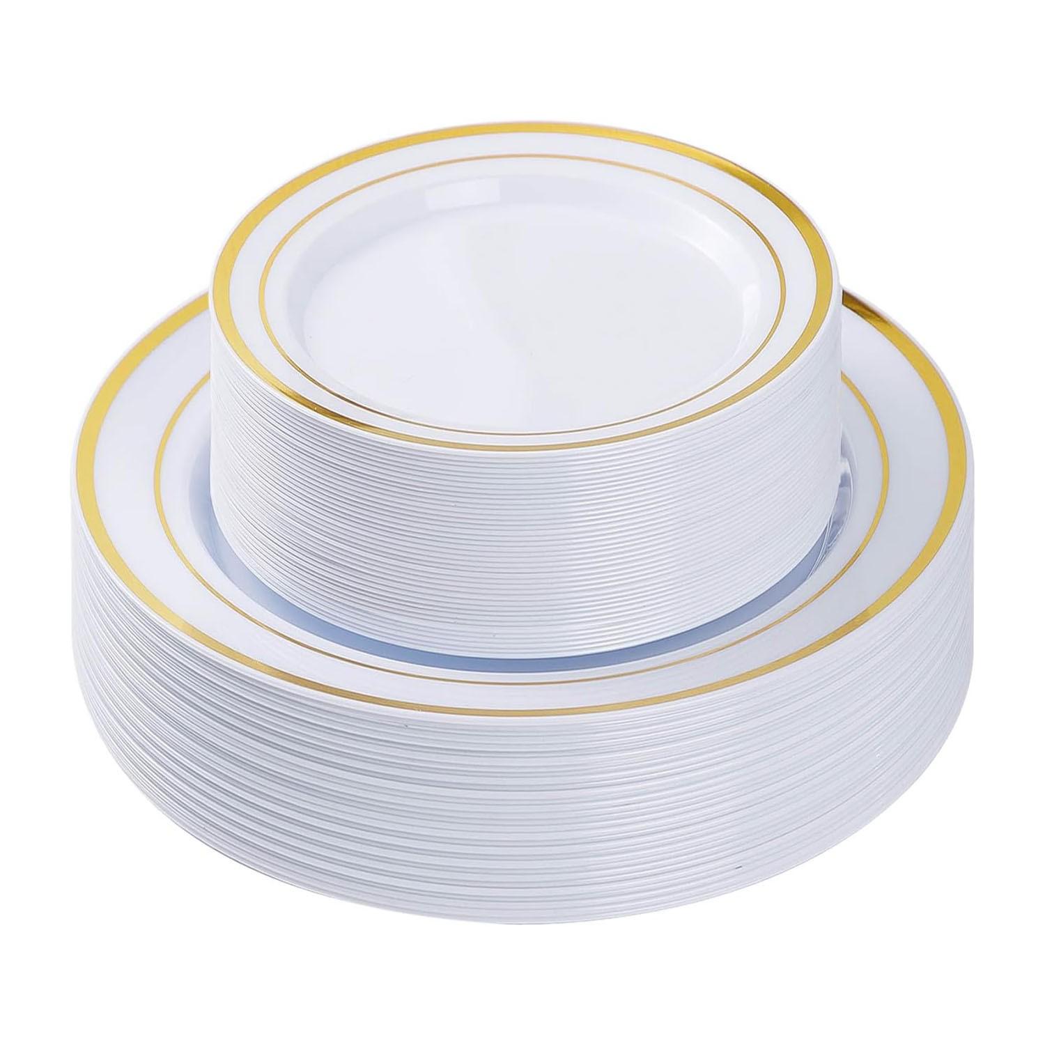 

Disposable Tableware Beautiful Plastic Plate Disposable Dinner Plate And Dinner Plate Set Gold Trim Pattern One Size