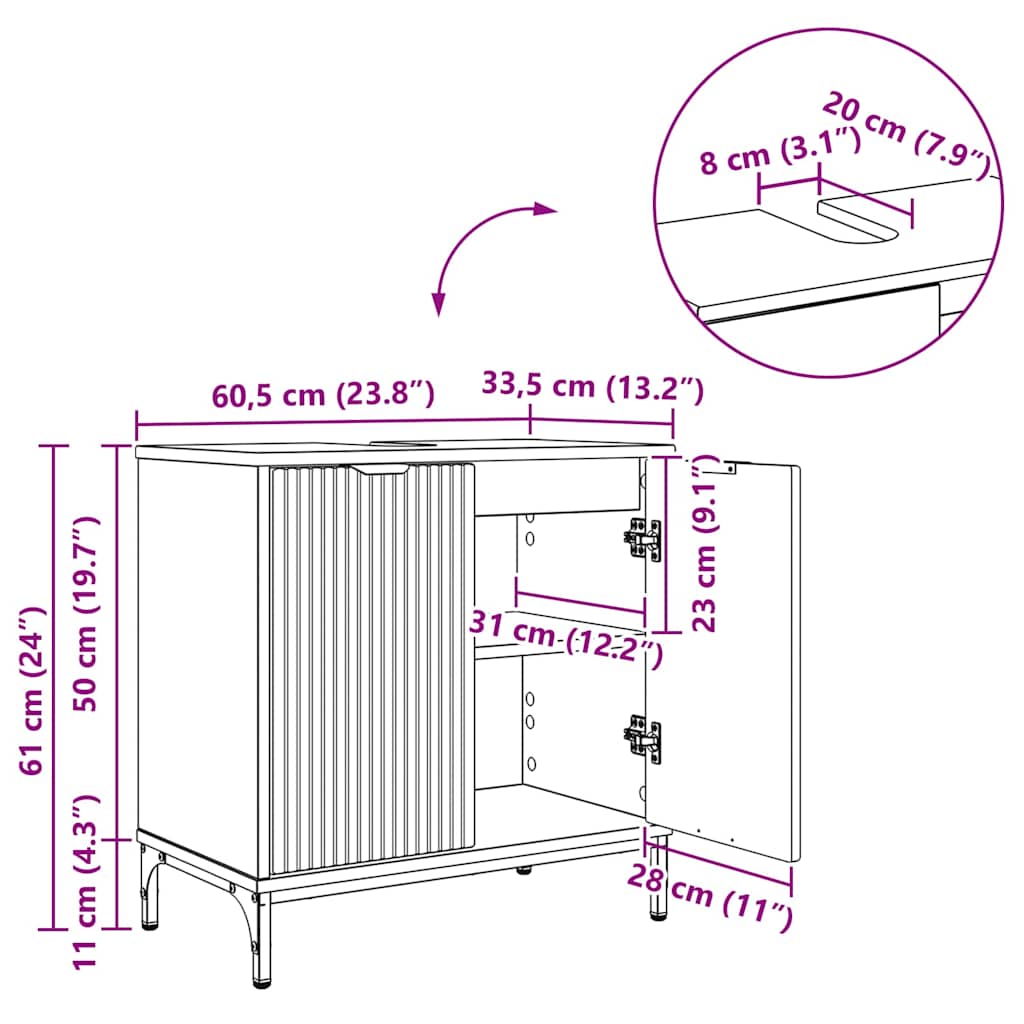 Bathroom Vanity Cabinet with Door White 60.5 x 33.5 x 61 cm