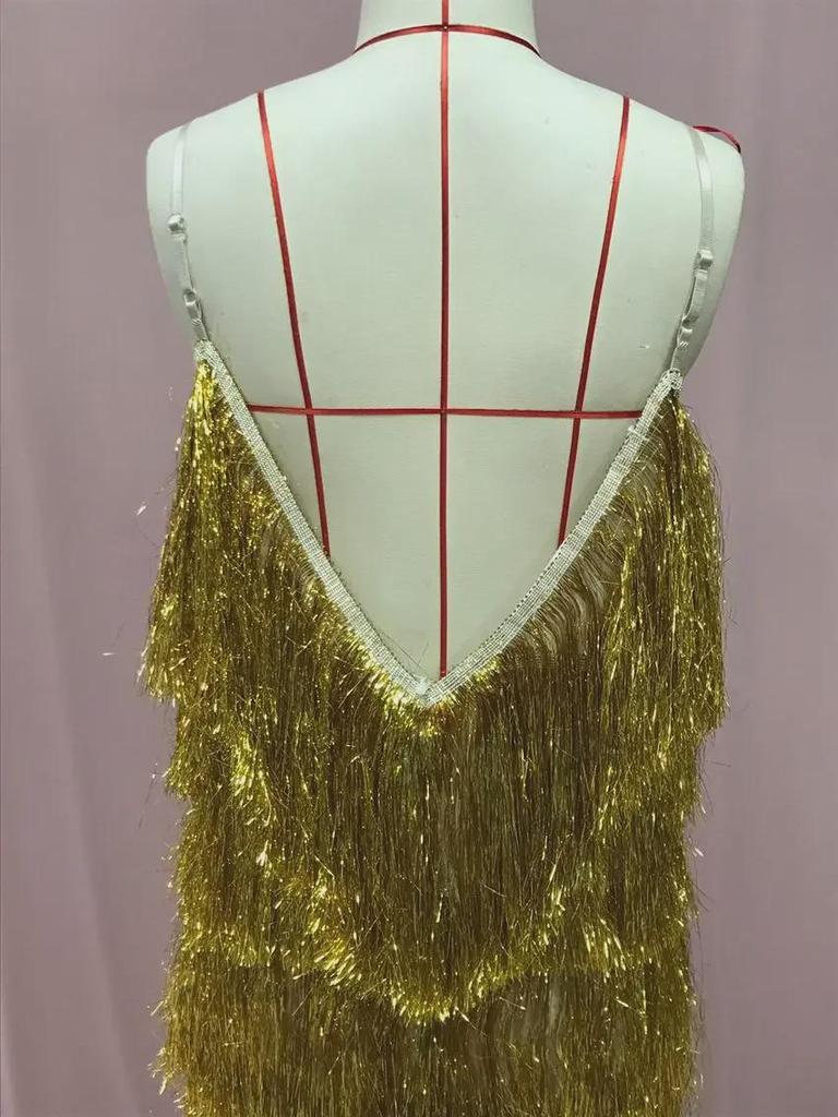 Spring 2025 Sleeveless V-neck Tassel Evening Dress for Women