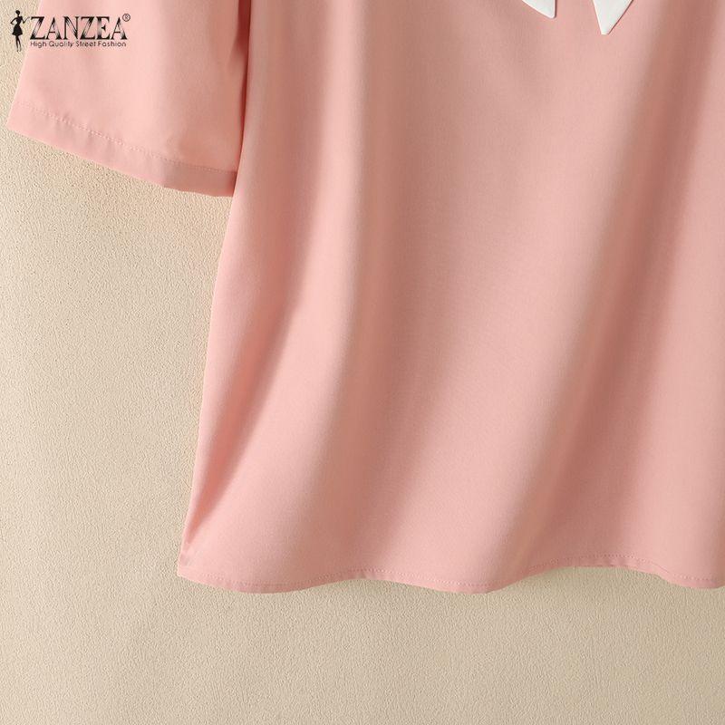 ZANZEA Women Elegant Square Collar Summer Casual Short Sleeve Blouse
