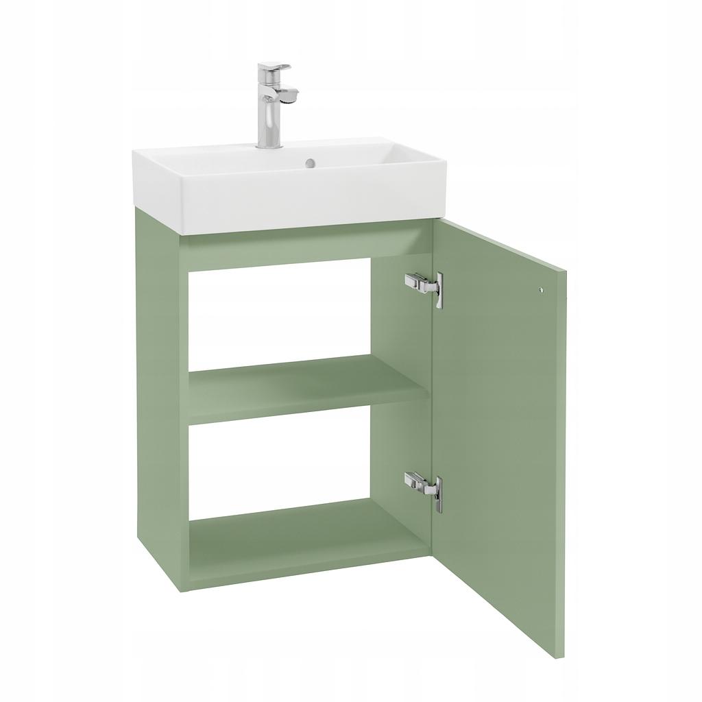 Wall-Mounted Bathroom Cabinet With Sink, Eucalyptus, Faucet And Handle, Kiara