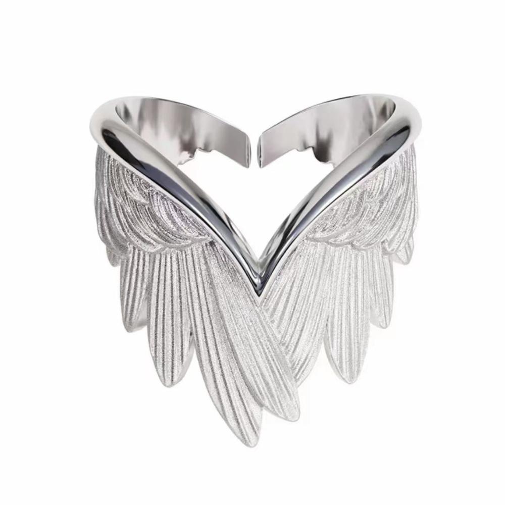 

Silver Retro Open Ring Gothic Punk Adjustable Ring Fashion Wings Ring Men серебряный