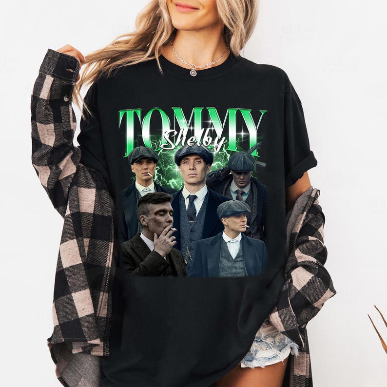 Tommy Shelby Peaky Blinder Retro Koszulka dla Fana, Unisex Koszulka Filmowa, Styl Vintage Hip Hop Streetwear Luźna Koszulka z Krótkim Rękawem Codzienna Odzież