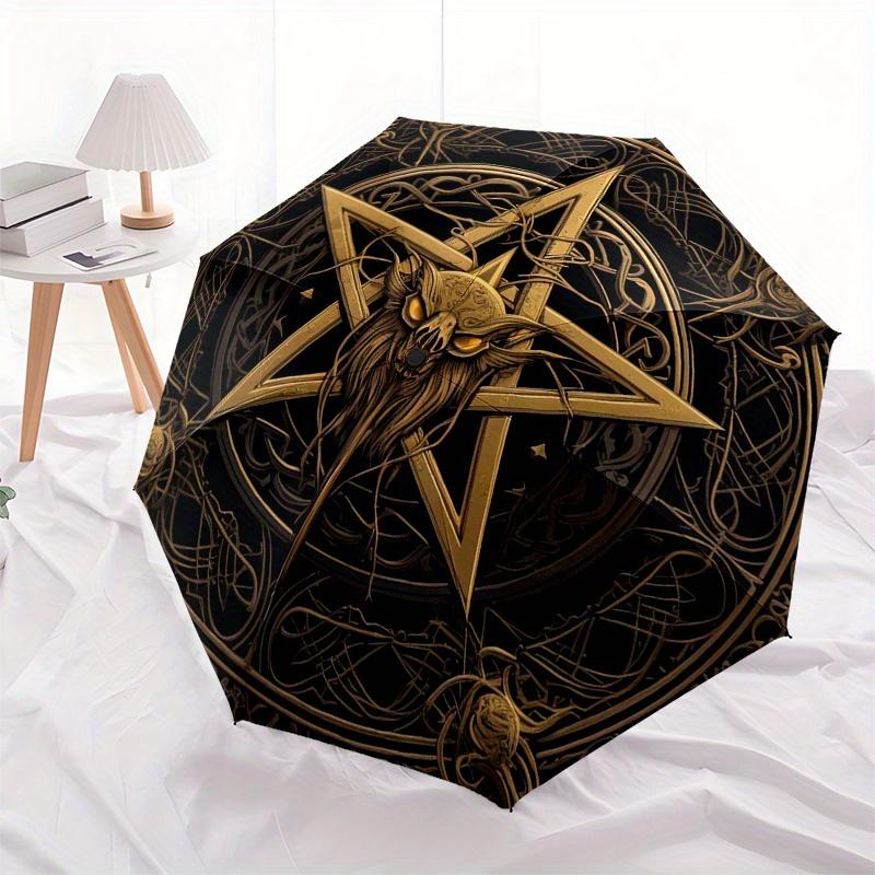 Golden Pentagram with Demon Skull: Mystic Symbol Art PrintUmbrella, Portable 3-Fold Umbrella for Men & Women,Christmas Gift ES135