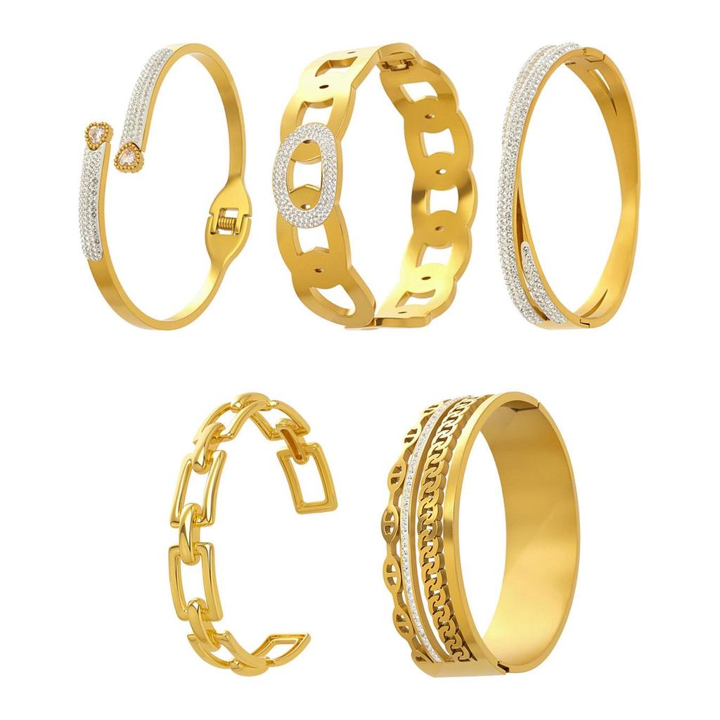 18k Gold Plated Stainless Steel Zircon Geometric Bracelet with Openable NK Chain, Super Shiny Light Luxury Style.