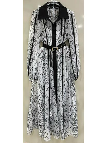 

Ready-to-Ship Vietnam Design Long-Sleeved Polo Collar Dress with Belt & Fashionable Print M чорний/білий