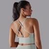 Solid Color Cross Back Sports Bra, Tight Fitting, Shock-absorbing, Gathering, High-strength Vest, Yoga And Fitness Bra For Women