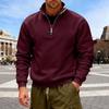 Men's Solid-color Casual Fleece Hoodie, Men's Loose Stand-up Collar Semi-zipper Casual Sport Pullover Hoodie