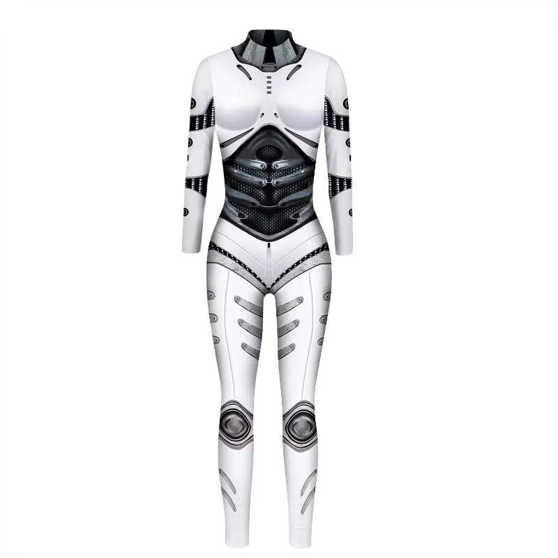 Women Skeleton Robot 3D Printing Bodysuit Zipper Back Halloween Costume Full Body Bodysuit Womens Body Suits Tops Dress