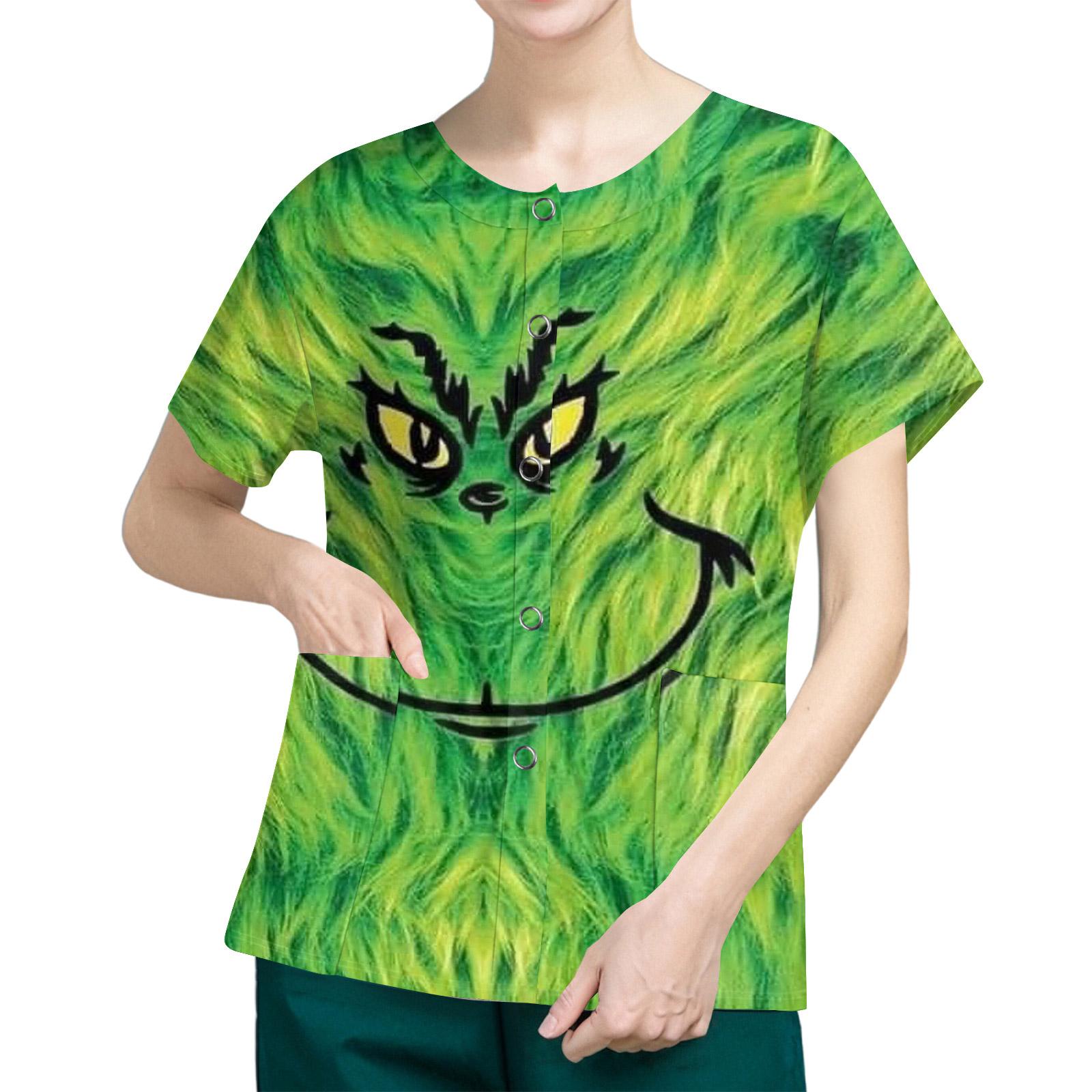 

Женские карманы с короткими рукавами и рисунком, воротник-стойка с рабочим принтом, однобортная защитная одежда, куртка-кардиган, топ L