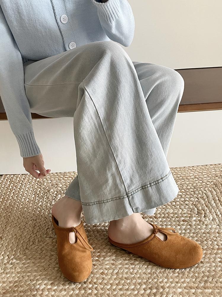 Fashion Suede Women Flats Slippers Designer Bow Mules Shoes Autumn Casual Slingback Shoes New Trend 2025 Walking Cozy Zapatillas Ladies