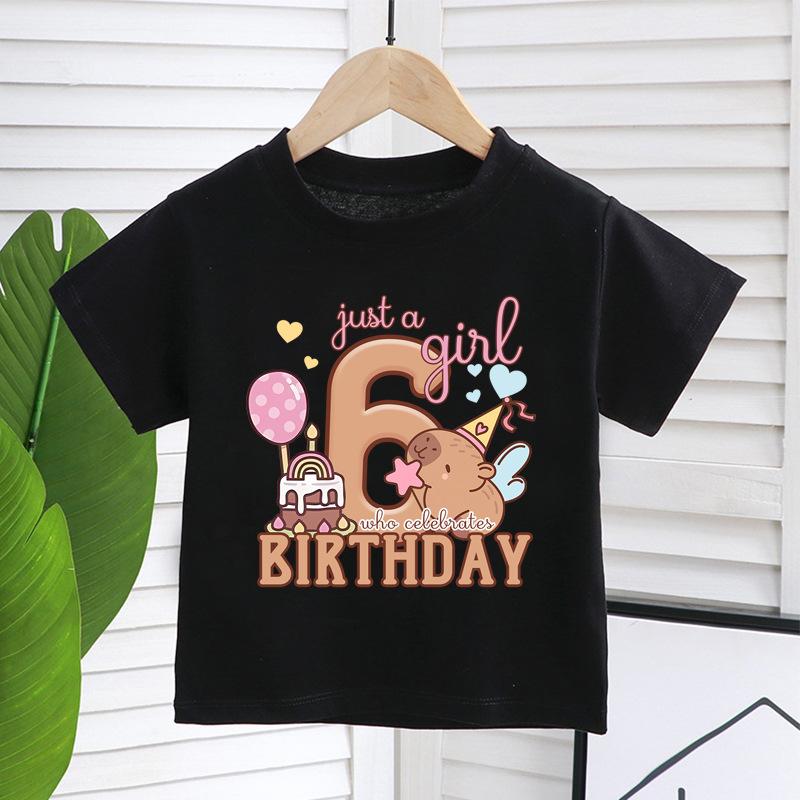 New Capybara Summer Birthday Number Pure Cotton Print Kids T Shirts Short Sleeved Cute Children's T-shirt
