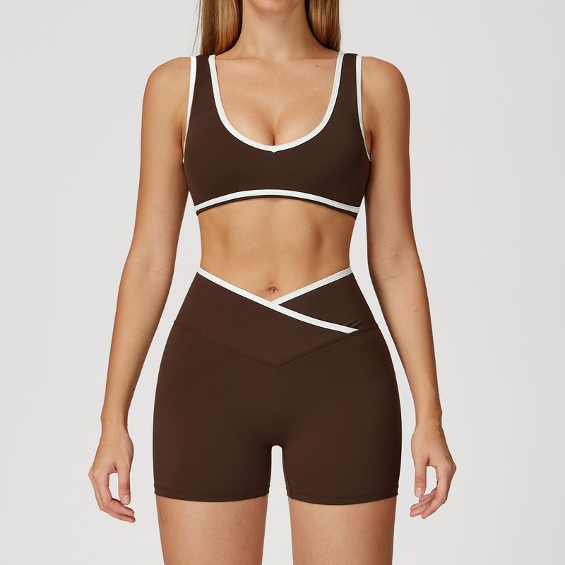 Guangzhou Zechuang Clothing Co., Ltd. Cross High Top Sports Suit Women's Contrast Color Open Back Tight Nude Feel Yoga