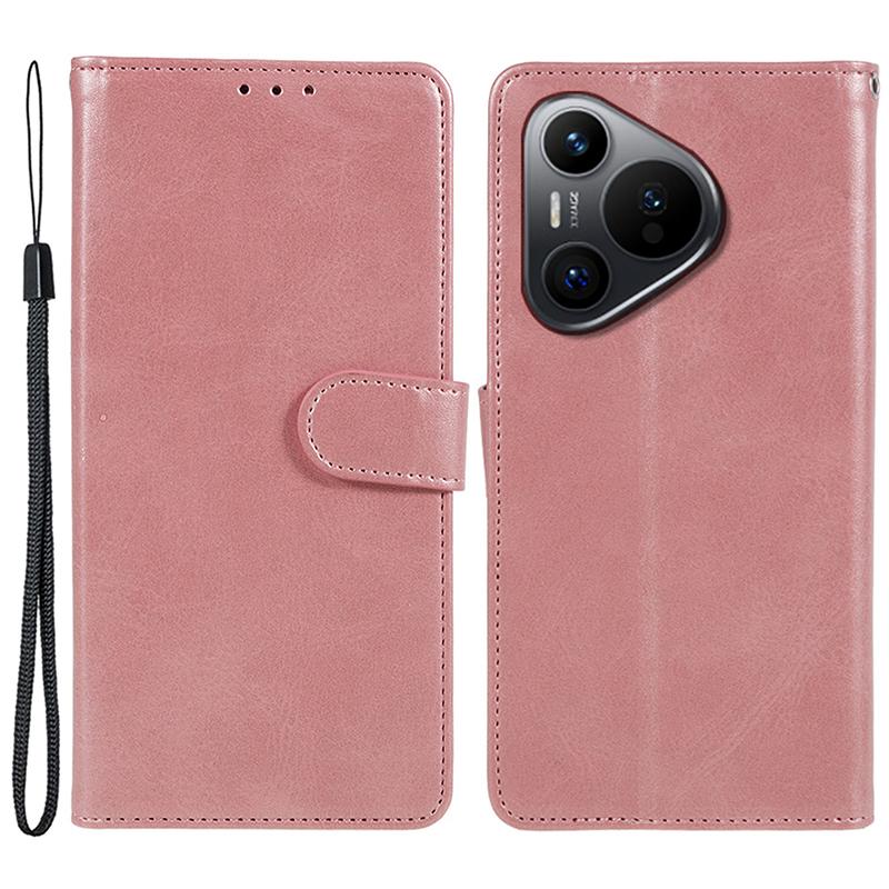 

For Huawei Pura 70 Stand Case Calf Texture Leather Phone Cover with Wallet Rose Gold