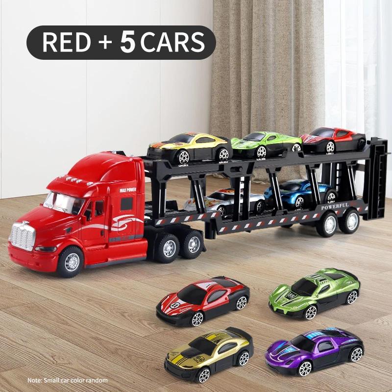 New Folding Storage Container Truck Model Large Inertia American Car Transport Truck Toy Children s Car Toy Birthday Gift красный