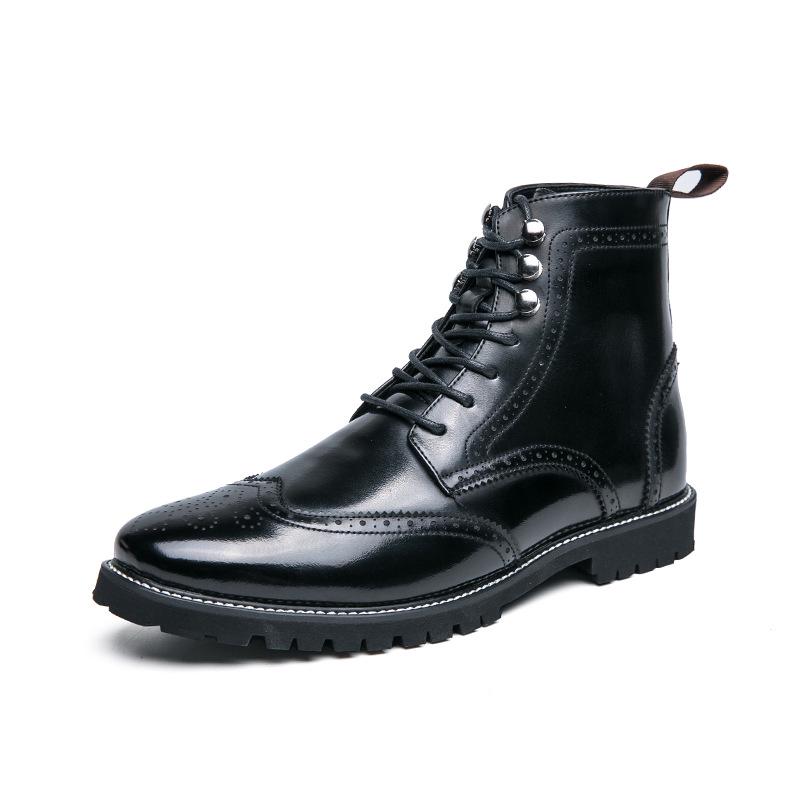 Men's High-Top Lace-Up Leather Boots, Trendy Burnished Style, Large Sizes for Autumn/Winter Outdoor Fashion