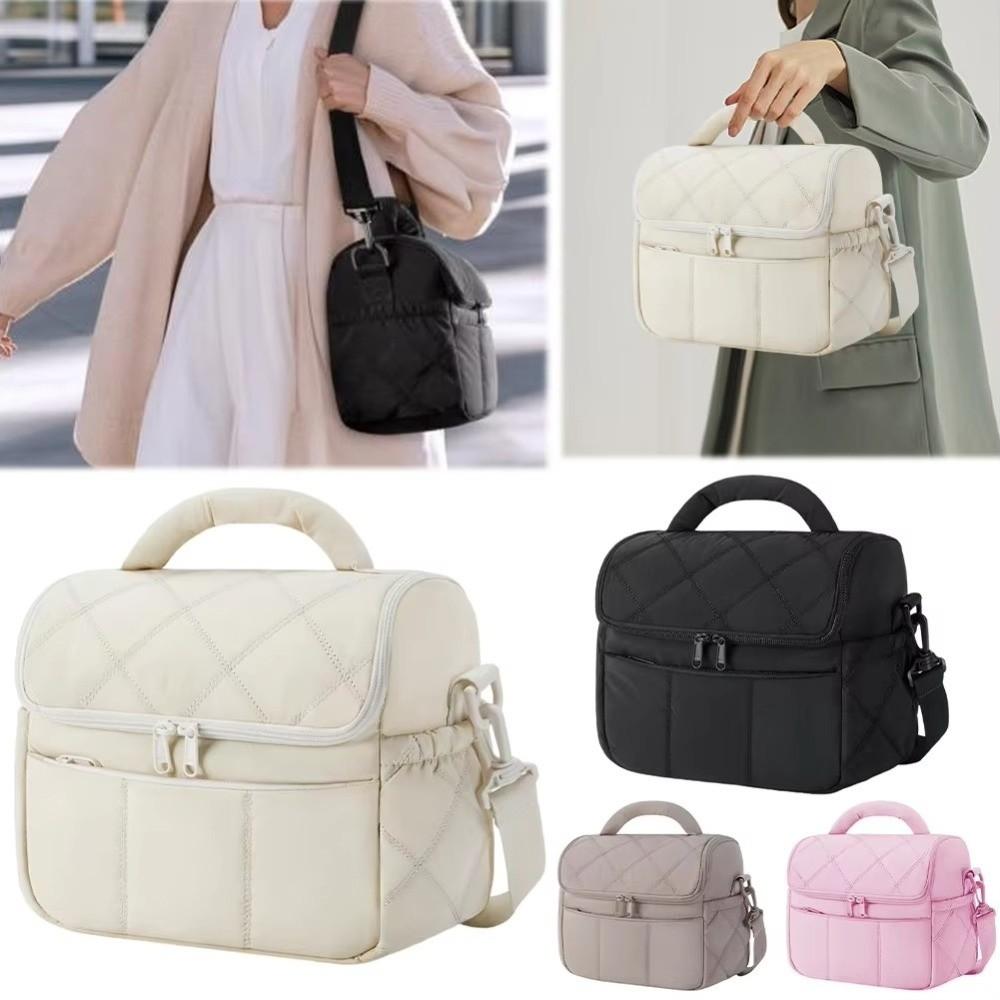 Detachable Strap Lunch Tote Quilted Puffer Lunch Storage Portable Thermal Bag  Beach