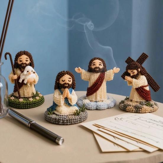 DIY Christian Beading Kit, 3D Beaded Jesus Virgin Mary Figurines Craft Set, Religious Figure Bead Art Kit for Adults Christian Gifts