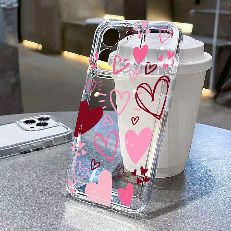 Heart Doodle Floral Art Phone Case for iPhone 17 16 15 14 13 12 11 Series Pro Max Plus Double Layer Protection