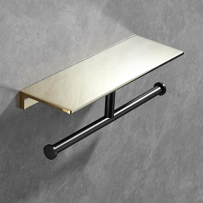 Tuqiu Držák toaletního papíru Kartáčované zlato Držák na papírové kapesníky Mosazný držák na telefon Držák papírové role s odkládací policí na telefon